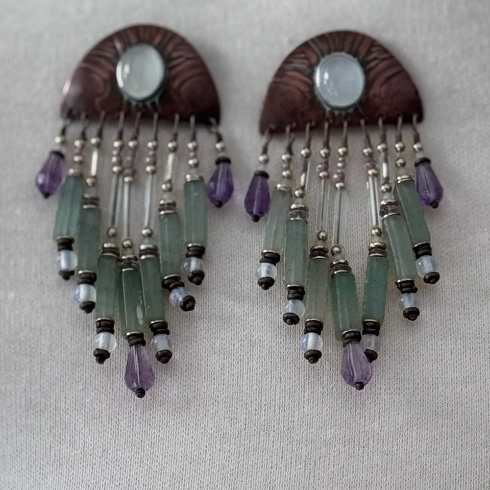 Vintage Tabra tunoa sterling silver amethyst dangling earrings - Picture 2 of 3